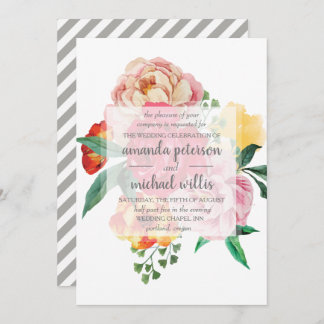 Elegant spring peonies and leaves flowers wedding invitation