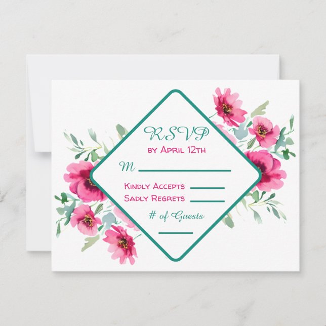 Elegant Spring Pink Floral Wedding RSVP Invitation (Front)