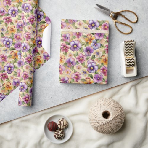 Elegant spring purple mauve yellow violets wrapping paper