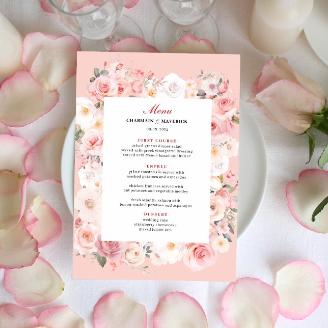 Elegant Spring Rose Blush Pink Frame Wedding Menu (Creator Uploaded)
