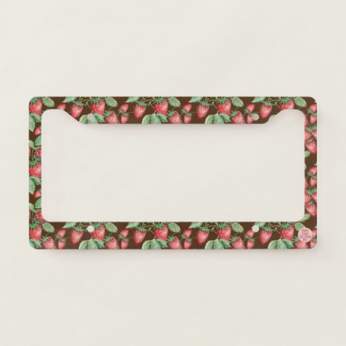 Elegant Spring Strawberry Pattern Hand_Drawn Boho  License Plate Frame