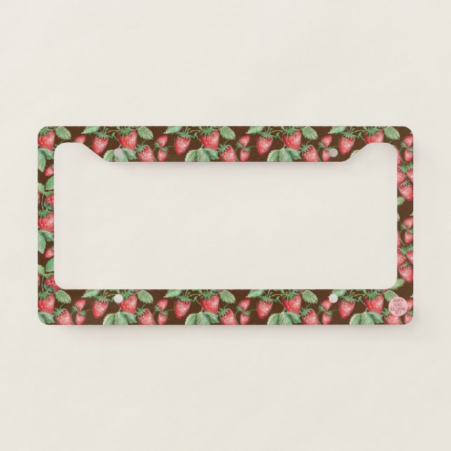 Elegant Spring Strawberry Pattern Hand-Drawn Boho  License Plate Frame (Front)