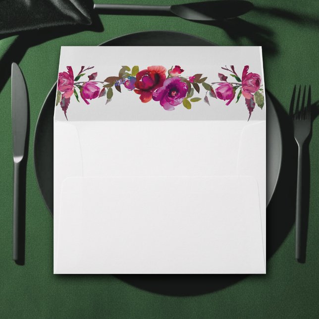 Elegant spring summer pink purple flowers wedding envelope (Creator Uploaded)
