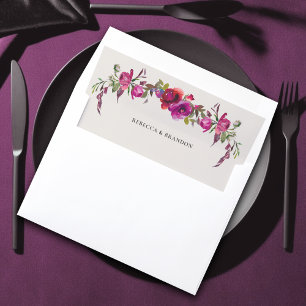 Elegant spring summer pink purple flowers wedding envelope liner