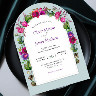 Elegant spring summer pink purple flowers wedding invitation