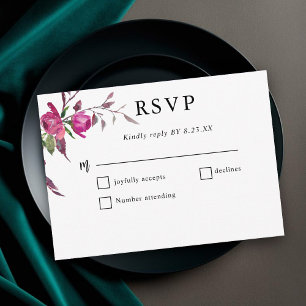 Elegant spring summer pink purple flowers wedding RSVP card