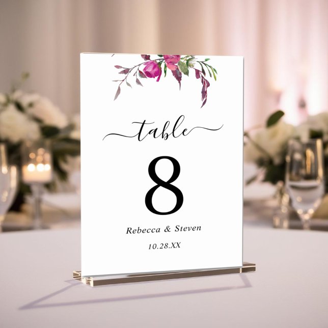 Elegant spring summer pink purple flowers wedding table number (Creator Uploaded)