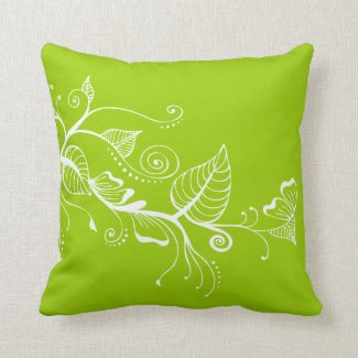Elegant Spring Swirls Leaf Lime Green Pillow