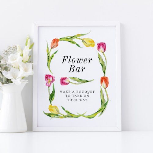 Elegant Spring Tulip Bridal Shower Flower Bar Sign