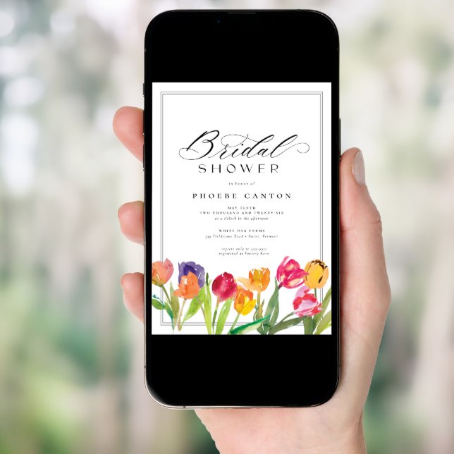 Elegant Spring Tulip Calligraphy Bridal Shower Invitation (Front Digital)
