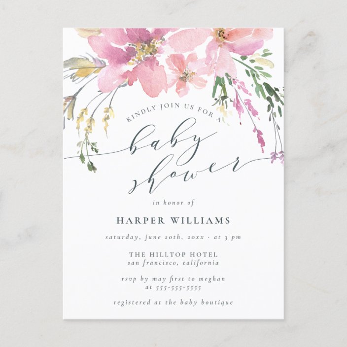 Elegant Spring Watercolor Fl Baby Shower Invitation Postcard Zazzle Elegant Spring Watercolor Fl Baby