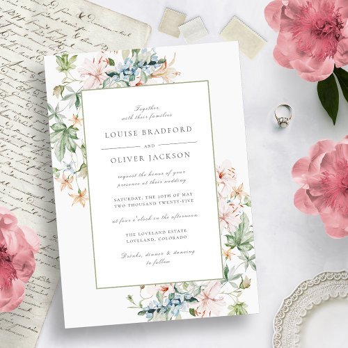 Elegant Spring Watercolor Floral Border Wedding