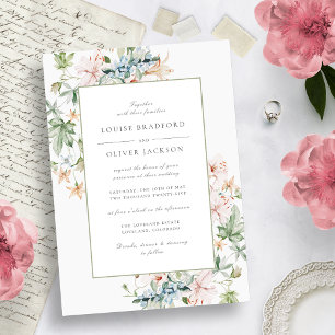 Elegant Spring Watercolor Floral Border Wedding Invitation