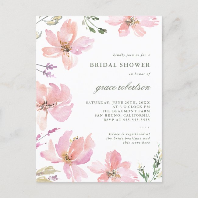 Elegant Spring Watercolor Floral Bridal Shower Invitation Postcard