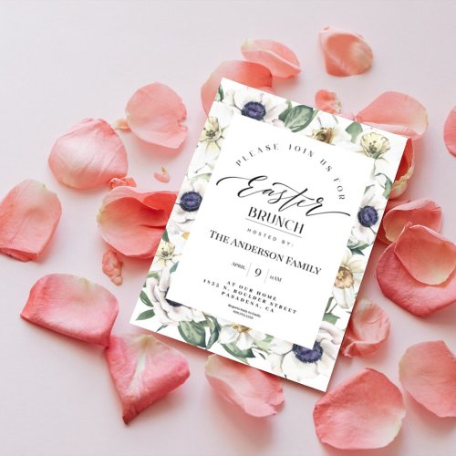 Elegant Spring Watercolor Floral Easter Brunch Inv Invitation