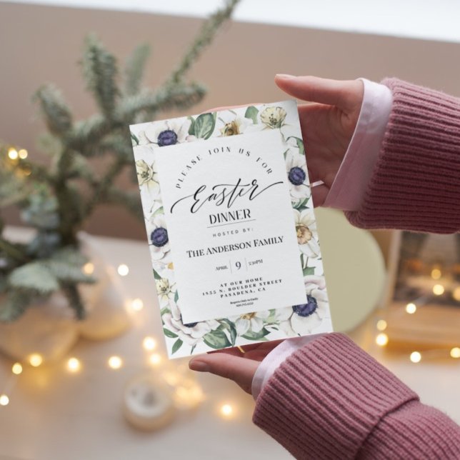 Elegant Spring Watercolor Floral Easter Dinner Inv Invitation (Creator Uploaded)