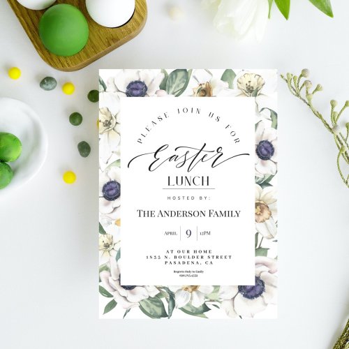 Elegant Spring Watercolor Floral Easter Lunch Invitation