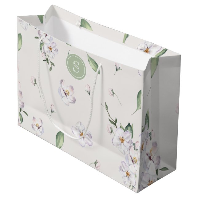 Elegant Spring Watercolor Floral Large Gift Bag (Front Angled)