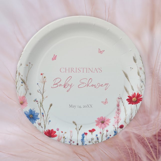 Elegant Spring Wildflower Baby Shower Welcome Sign Paper Plates (Creator Uploaded)