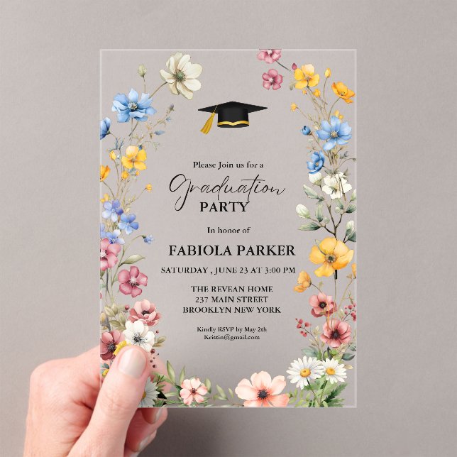 Elegant Spring Wildflower Meadow Garden Graduation Acrylic Invitations (Insitu (Handheld))
