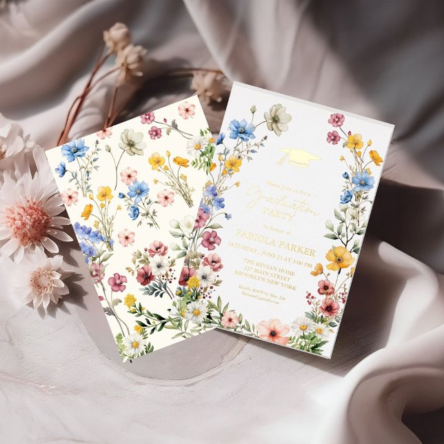 Elegant Spring Wildflower Meadow Garden Graduation Foil Invitation (Creator Uploaded)