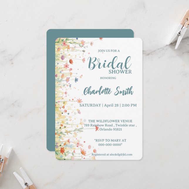 Elegant Spring Wildflower Rose Garden  Invitation (Front/Back In Situ)