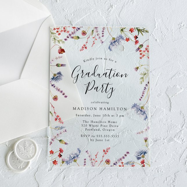 Elegant Spring Wildflowers Graduation Party Acrylic Invitations (Creator Uploaded)