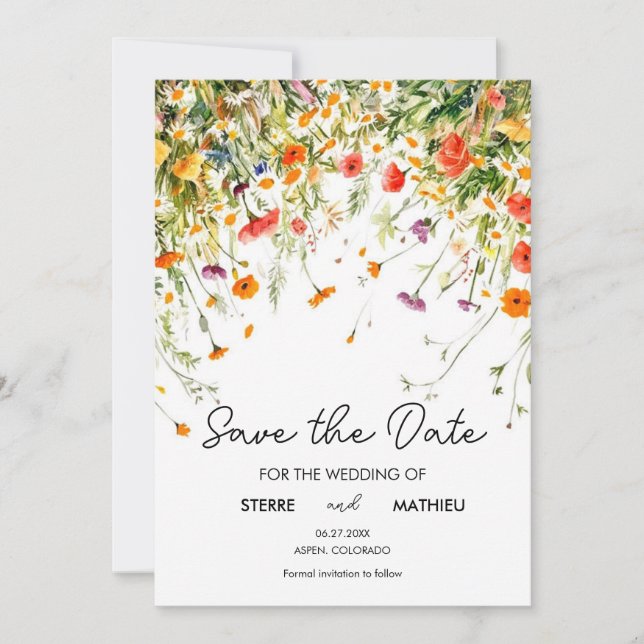 Elegant Spring Wildflowers  Save The Date (Front)