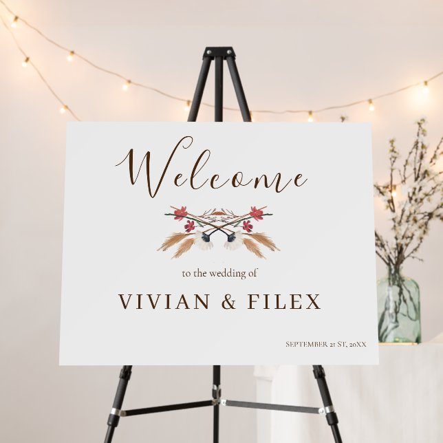 Elegant Spring Wildflowers Wedding Welcome Sign (In Situ (Stand))