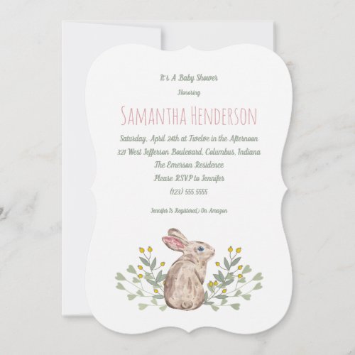 Elegant Spring Woodland Bunny Baby Shower Invite