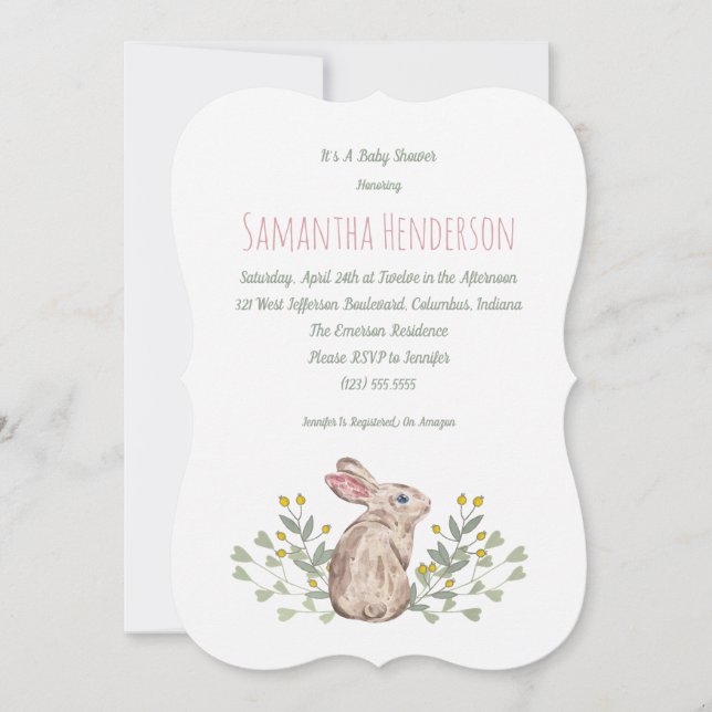 Elegant Spring Woodland Bunny Baby Shower Invite (Front)
