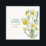 Elegant Spring Yellow Daffodil Floral Birthday Napkins<br><div class="desc">Elegant watercolor yellow daffodil flower feminine Birthday party paper napkins. All texts are editable. Matching items available in store!</div>