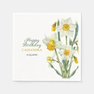 Elegant Spring Yellow Daffodil Floral Birthday Napkins