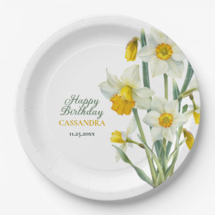 Elegant Spring Yellow Daffodil Floral Birthday Paper Plates