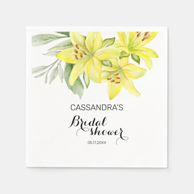 Elegant Spring Yellow Lily Floral Bridal Shower Napkins (Front)
