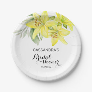 Elegant Spring Yellow Lily Floral Bridal Shower Paper Plates