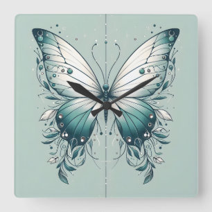Elegant Square Butterfly Wall Clock