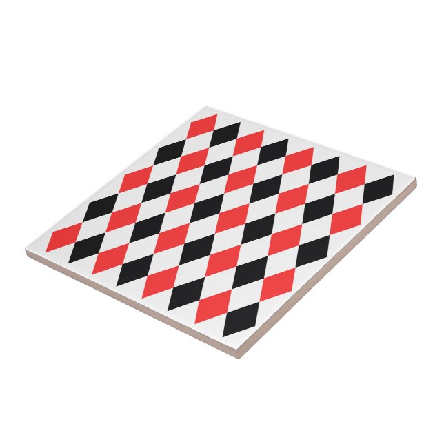Elegant square geometric pattern Black Red White Ceramic Tile (Side)