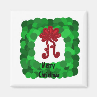 Elegant Square Green Christmas Wreath Magnet