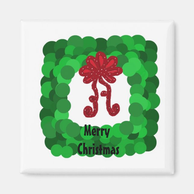 Elegant Square Green Christmas Wreath Magnet (Front)
