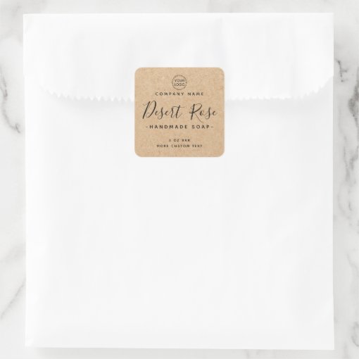 Elegant square Kraft paper look product labels | Zazzle