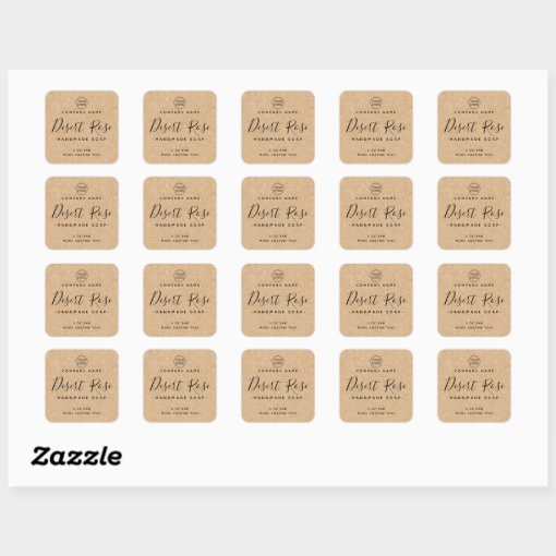 Elegant square Kraft paper look product labels | Zazzle