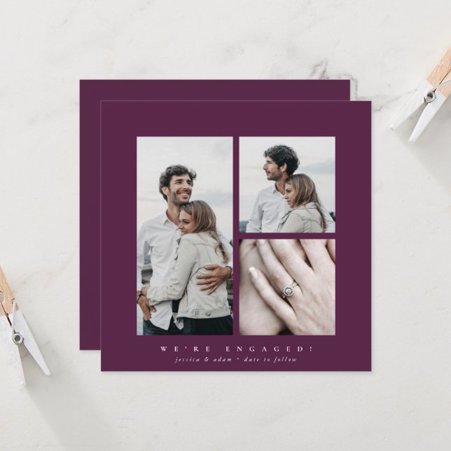 Elegant Square Multi Photo Engagement Announcement (Front/Back In Situ)