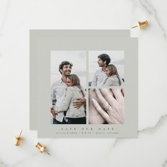 Elegant Square Multi Photo Save The Date (Front/Back In Situ)
