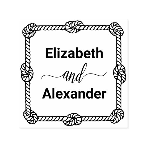 Elegant Square Rope Knot Frame 2 Bride Groom Name Self_inking Stamp