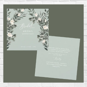 Elegant Square Sage White Floral Bridal Shower Invitation