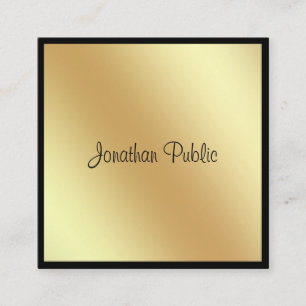 Elegant Square Script Glamour Black And Gold Plain Square Business Card