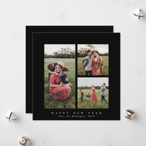 Elegant Square Triple Photo Happy New Year Holiday Card