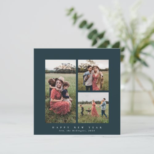 Elegant Square Triple Photo Happy New Year Holiday Card