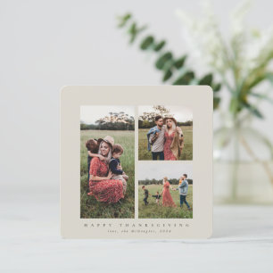 Elegant Square Triple Photo Happy Thanksgiving Card